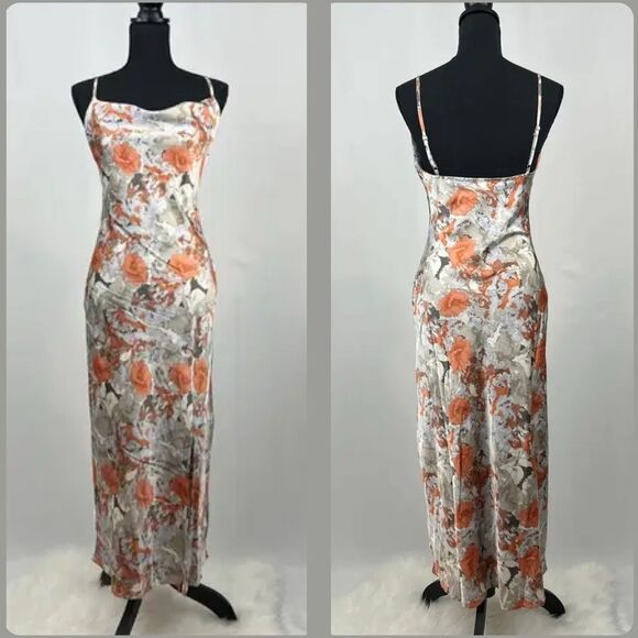 Paper Heart Floral Drape Neck Midi Slip Dress In Multicolor - Picture 1 of 8